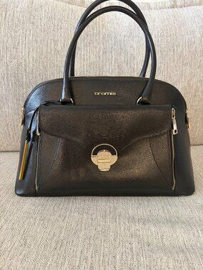 Classic Italian Leather Black Cromia Satchel w/Removeable Clutch